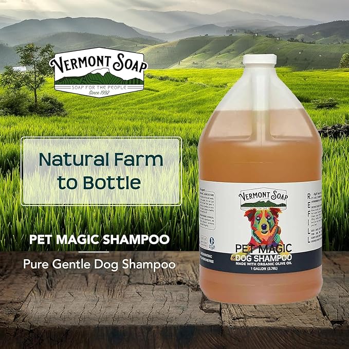 Vermont Soap Organics Pet Shampoo - Organic & Natural Olive Oil, Coconut & Aloe Vera Dog Shampoo for Sensitive Skin - USDA Certified Grooming Pet Shampoo - Original Citrus (128oz)