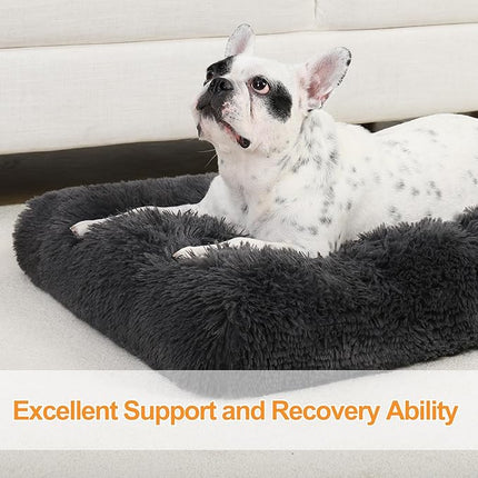 KSIIA Dog Crate Bed Washable Dog Beds for Medium Dogs Deluxe Plush Fluffy Comfy Thick Kennel Pad Anti-Slip & Anti-Scratch Pet Sleeping Mat, 29 x 21 Inch, Dark Gray