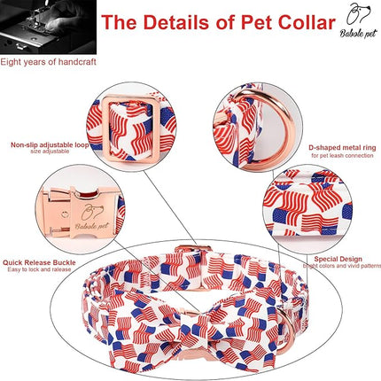 American Flag Dog Collar with Bow Tie - 4th of July US Flag Bowtie Collar Independence Day Safety Patriotic Dog Collars for Small Medium Large Dogs XL