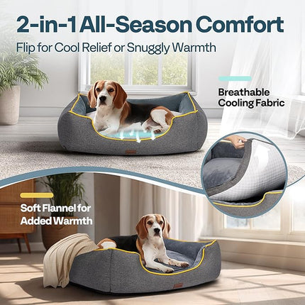 Large Orthopedic Dog Bed 36" Washable with Removable Cover, Waterproof & Non-Slip Base, Year-Round Comfort with Cooling/Warming, Dual-Layer Interior Padding for Support and Softness, Grey