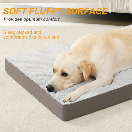 KSIIA Orthopedic Dog Bed Dog Crate Bed Waterproof for Large Dogs Deluxe Plush Washable Pet Mat with Egg Crate Foam & Removable Cover, 35 x 22 Inch, Gray
