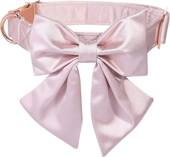 Lionet Paws Bowtie Dog Collar - Comfortable Silk Dog Collar with Detachable Bow Tie for Puppy and Cat, Neck 8-12 Inches
