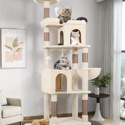 Globlazer Heavy Duty Cat Trees for Large Cats, Sturdy 72in Maine Coon Cat Tree for Large Cat 20 lbs+ Heavy Duty Cat Tower for Adult Biggest Cats with 6 Scratching Posts, Hammock, S72, Beige