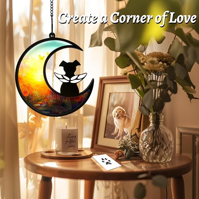 Dog Memorial Gift for Loss of Dog – DIY Angel Memorial Suncatcher & Paw Print Kit for Dogs with Sympathy Card | Pet Memorial Keepsake(Sunflower Glow)
