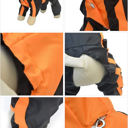 Lovelonglong American Bully Pitbull Dog Hooded Raincoat, Bulldog Rain Jacket Poncho Waterproof Clothes with Hood Breathable 4 Feet Four Legs Rain Coats for Pugs English French Bulldog Orange B-XL