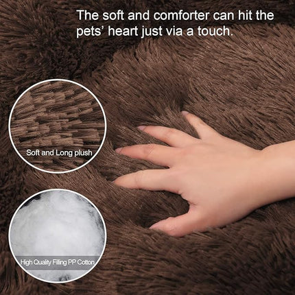 Cat Beds for Indoor Cats - Pet Beds Washable 24 inches, Dog Beds for Small Medium Dogs, Anti Anxiety Round Fluffy Plush Faux Fur Cat Bed, Thick Bottom (Coffee, Large 24" L x 24" W)