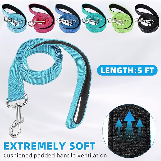 6 Sets Reflective Dog Leash and Collar Set, Nylon Leashes Adjustable Dog Collar Heavy Duty Padded Handle Leash for Small Medium Large Dogs Walking Training(Stylish Color)