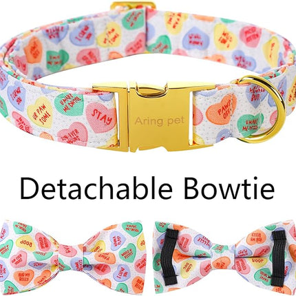 ARING PET Valentine's Day Dog Collar with Bow, Cute Adjustable Heart Bowtie Pet Collars with Metal Buckle for Puppy Small Medium Large Boy Girl Dogs-L