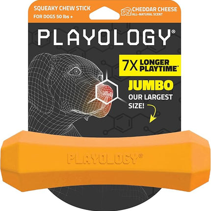 Playology Dog Toys | Durable Squeaky Chew Stick for Dogs | Jumbo Cheddar Cheese Scented Toy - Easy to Clean and Made from Non Toxic Materials