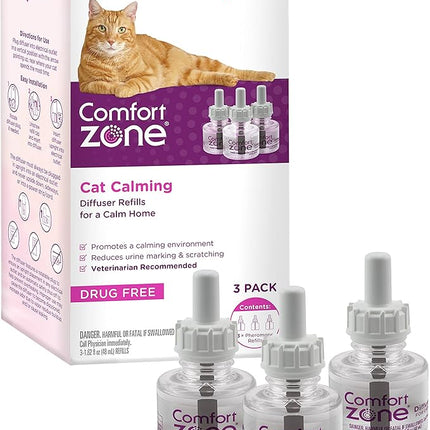 Comfort Zone Cat Calming Diffuser Refill, 3 Pack – Cat Calming Pheromone Refills Help Reduce Anxiety, Stress, Scratching, Urine Marking, Aggression, (30-Day Refills, 90-Day Supply)