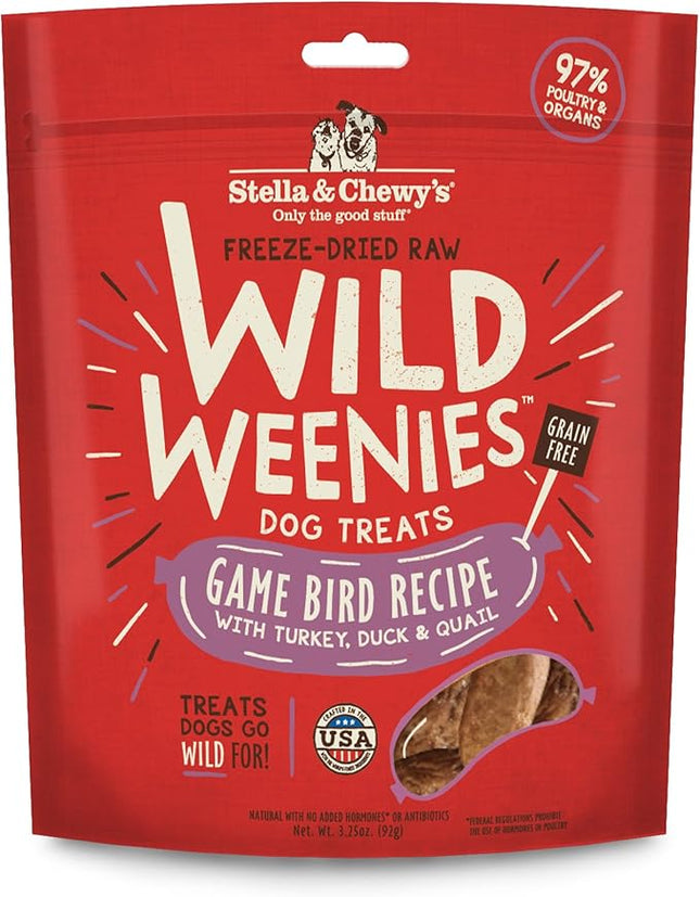 Stella & Chewy's Freeze-Dried Raw Wild Weenies Dog Treats - High-Protein Training Treats for Dogs & Puppies - All-Natural Game Bird Recipe with 97% Turkey, Duck & Quail - USA Made - 3.25 oz Bag