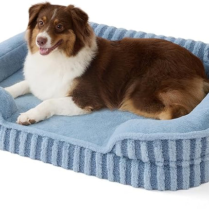 LE SURE Cute Dog Beds Large Sized Dog, Orthopedic Waterproof Large Pet Bed with Sides, High Back Non-Slip Bottom and Egg-Crate Foam Pet Couch Sofa with Washable Removable Cover, Blue