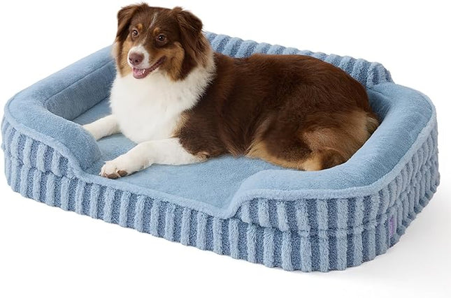 LE SURE Cute Dog Beds Large Sized Dog, Orthopedic Waterproof Large Pet Bed with Sides, High Back Non-Slip Bottom and Egg-Crate Foam Pet Couch Sofa with Washable Removable Cover, Blue