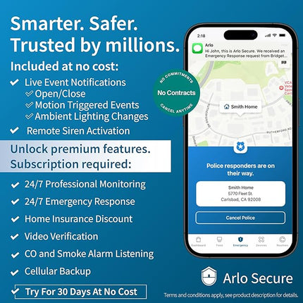 Arlo Home Security System - Wired Keypad Sensor Hub, (2) 8-in-1 Sensors, 24/7 Professional Monitoring + Outdoor 2K (1 Cam) + Bundle - No Contract Required, Alarm System for Home Security