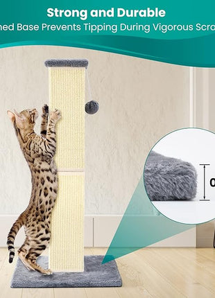 Cat Scratching Post 32 Inch for Indoor Large Cats and Kitten, Nature Sisal Tall Cat Scratch Post, Sisal Cat Scratcher Improve Cat's Scratching Habits and Protect Your Furniture, Grey