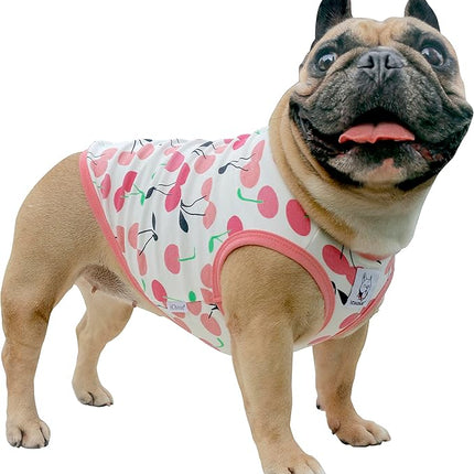 iChoue 100% Breathable Cotton French Bulldog Halloween Cartoon T Shirts Cute Clothes for Medium Dogs Vest Tank Tops Frenchie English Boston Terrier Pitbull Cherry - Large Plus