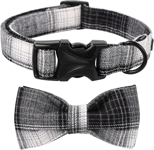 Lionet Paws Dog and Cat Collar with Bowtie Grid Dog Collar Plastic Buckle Light Adjustable Collars for Small Dogs Pets