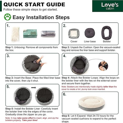 Love's cabin Round Donut Cat and Dog Cushion Bed, 25in Pet Bed for Small or Medium Dogs, Anti-Slip & Water-Resistant Bottom, Soft Durable Fabric Pet Beds, Washable Calming Cat & Dog Bed Grey