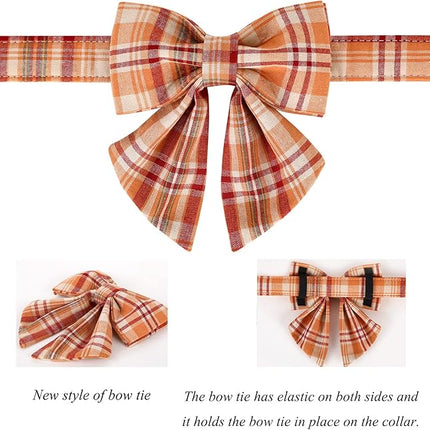 Lionet Paws Fall Dog Collar with Bowtie, Orange Dog Collar with Plastic Buckle for Puppy Dog Cat Halloween Thanksgiving Day Gift, XXS, 7-11 in