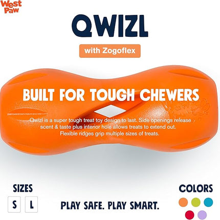 West Paw Zogoflex Qwizl Interactive Treat Dispensing Dog Puzzle Treat Toy for Dogs, 100% Guaranteed Tough, It Floats!, Made in USA, Large, Tangerine