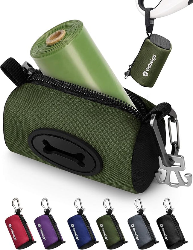 Gobeigo Dog Poop Bag Holder for Leash, Large Opening for Easy Pull Out, Doggy Poo Bag Dispenser with Used Waste Bag Carrier Suitable for Any Retractable Leash with 15 Unscented Bags (Army Green)