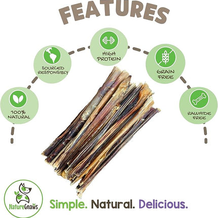 Nature Gnaws Extra Thin Pork Bully Sticks for Small Dogs 5-6" (50 Count) - Long Lasting for Light Chewers and Puppies - Natural Bacon Dog Chew Treats