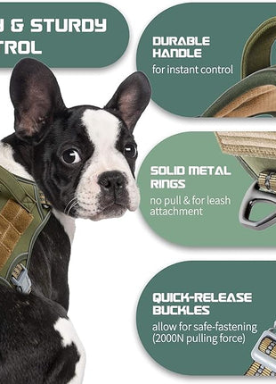 BUMBIN Tactical Dog Harness for Medium Dogs No Pull, Famous TIK Tok No Pull Dog Harness, Fit Smart Reflective Pet Walking Harness for Training, Adjustable Dog Vest Harness with Handle Green M