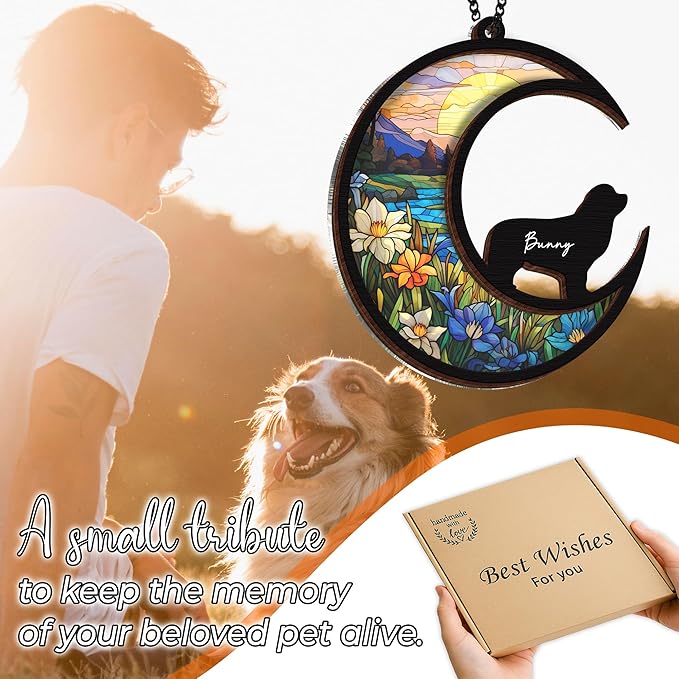 6'' Newfoundland Dog Memorial Suncatcher Personalized Name Dog Breed Pet Ornament Window Car Hanging Sympathy Gift for Loss of Pet Passed Away Remembrance Gift for Dog Lovers SCD-B11-6-80