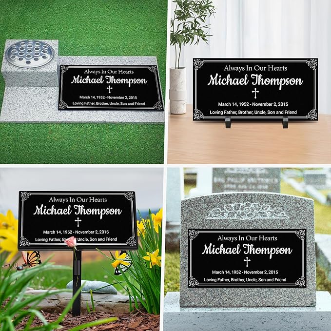 HDSD 12x6'' Personalized Pet Memorial Stones Black Granite Headstones for Dogs Laser Engraved with Photo (Single)