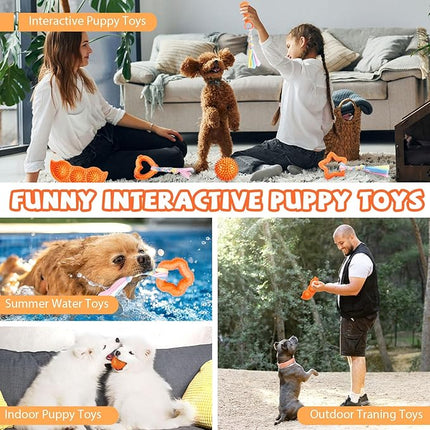 6 Pack Puppy Teething Toys Cute Orange Puppy Chew Toys for Teething Durable Small Dog Chew Toy for Puppies Small Dog Squeaky Balls Interactive Soft Rubber Rope Doggy Chews Toy Set