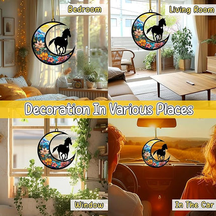 Horse Memorial Suncatcher, Personalized Pet Loss Gift with Name & Date, Sympathy Rainbow Bridge Remembrance, Horse Lover Bereavement Gifts, Hanging Window Decor & Ornament