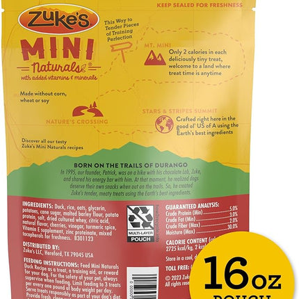 Zuke’s Mini Naturals Dog Training Treats for Dogs of All Sizes, Pet Treats made with Real Duck,16 oz. Resealable Pouch - 16 oz. Bag