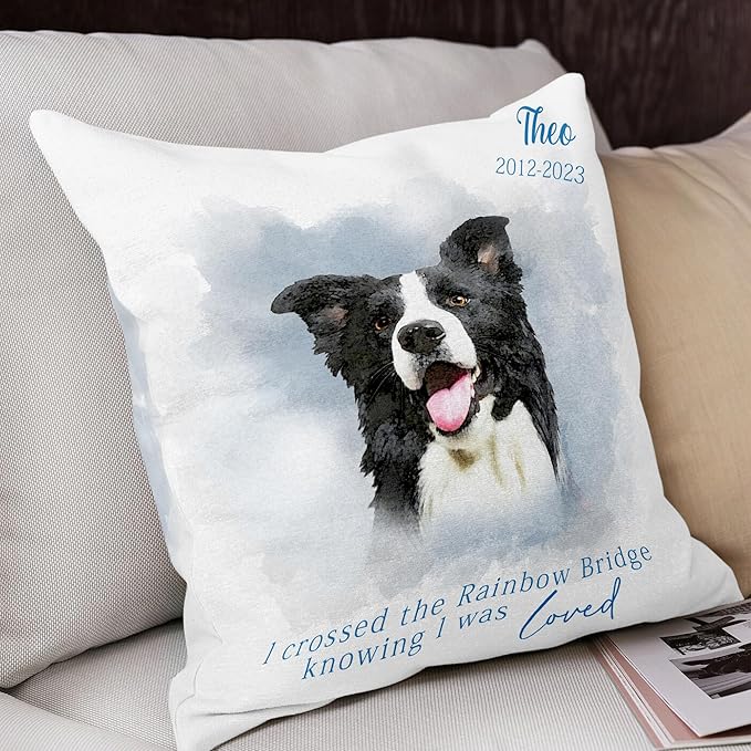 Funny DIY Personalized Pet Watercolor Portrait Throw Pillows with Pictures, Custom Dog Memorial Gifts for Loss of Dogs, Dog Cat Memorial Pillow, Customized Bereavement Sympathy Gifts for Pet Lover