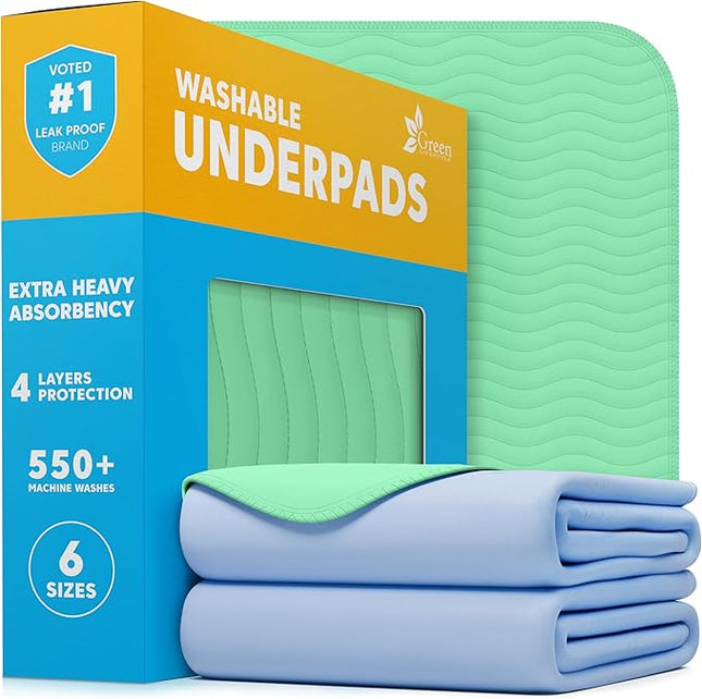 GREEN LIFESTYLE® Washable Underpads - Heavy Absorbency Reusable Bedwetting Incontinence Pads for Kids, Adults, Elderly, and Pets - Toddler Mattress Pads for Bed, Sofa, Couch, Floor (Pack of 2 - 41x41)