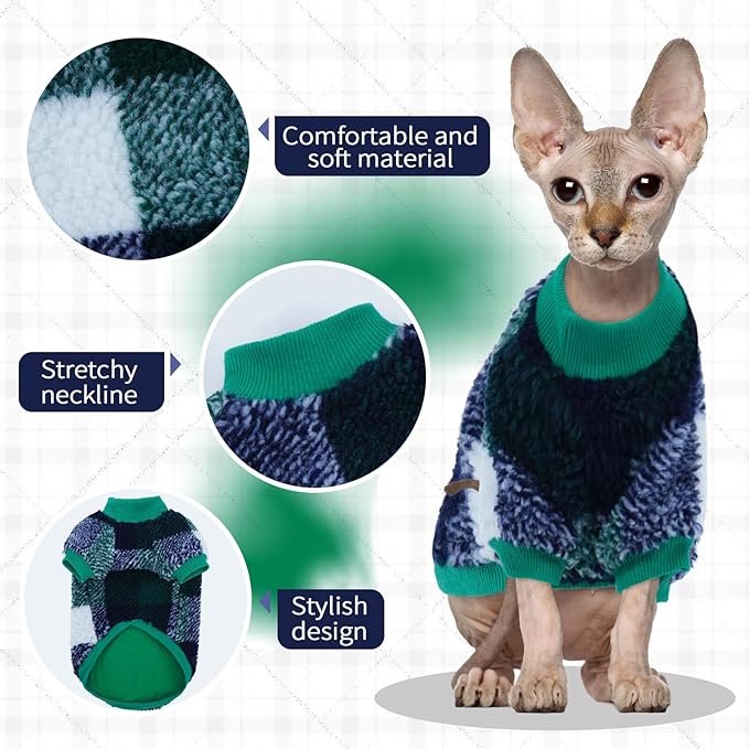 Cat Clothes -2 Legged Pullover Cat Sweater Soft Warm Pet Apparel Kitten Clothes for Kittens Only Elastic, Green XXL