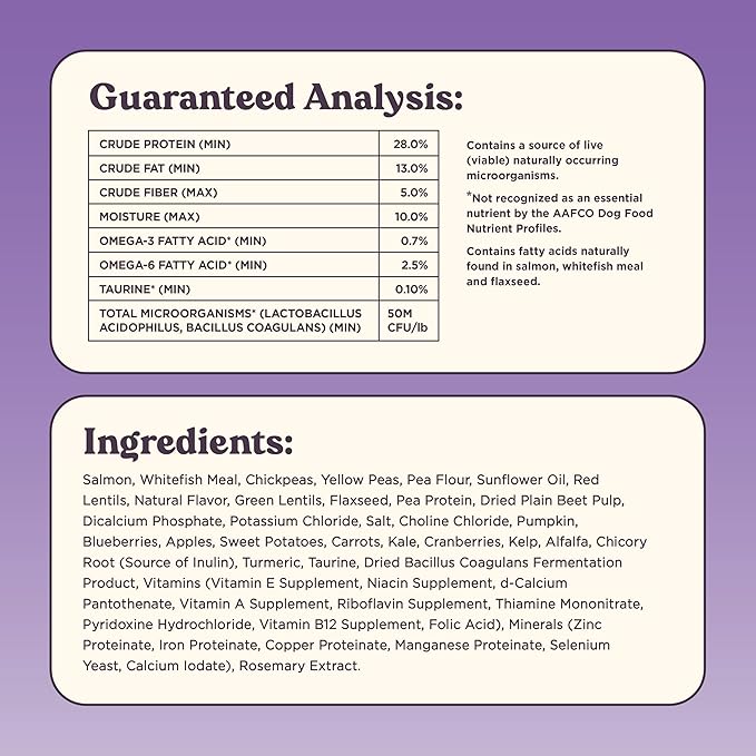 Vibrant Salmon Probiotic Dog Food Dry, 4lb Bag, Allergy and Gut-Friendly Adult Kibble for Digestive Health with Wild-Caught Salmon, 20 Plant Based Superfoods, Beef and Poultry Free