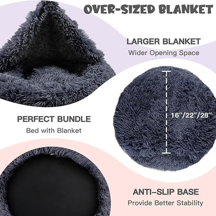 Himax Dog Beds for Large Dogs, Donut Dogs Beds with Blanket Attached, Calming Dog Bed Washable (20"/26"/35") Grey