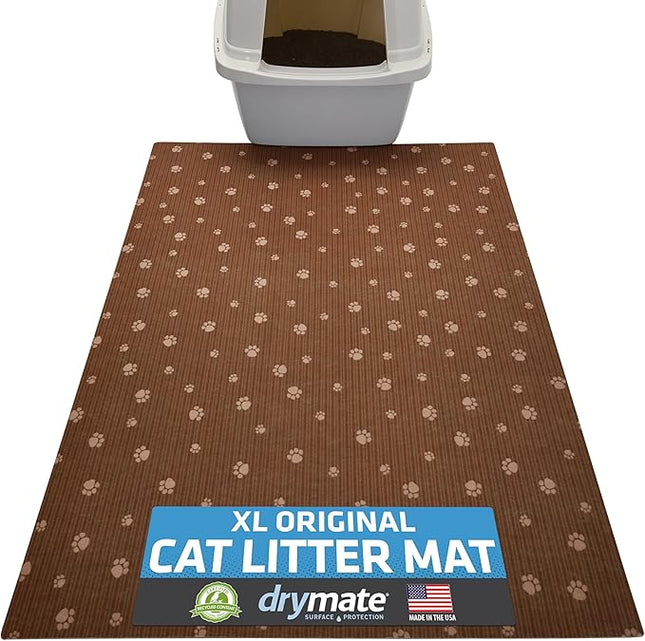 Drymate XL Original Cat Litter Mat, Contains Mess from Box, Protects Floors, Urine-Proof, Machine Washable, Soft on Kitty Paws, Absorbent, Waterproof (USA Made, Recycled Content)(28”x36”)(BrownTanPaw)