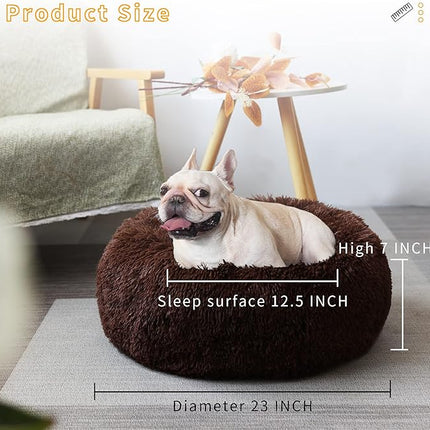 Puppy Beds for Small Dogs Washable Donut Fluffy Soft Dog Bed Anti Anxiety Orthopedic Warm Comfort Pets Beds 23 Inches