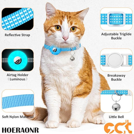 Apple AirTag Cat Collar, GPS Tracker with Reflective Breakaway Design, Lightweight Kitten Collar with Bell (Gray/Luminous Blue)