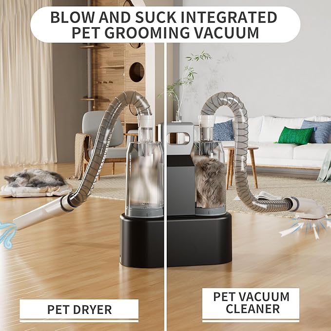 FOTING 6 in 1 Dog Grooming Vacuum & Dryer Kit, 2.1L Double Dust Cup Separator Design, Dogs Vacuums for Shedding Grooming, 10000pa Pet Grooming Vacuum for Dogs at Home