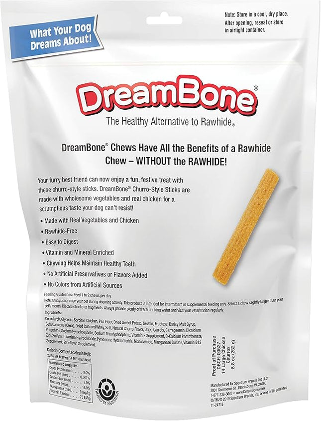 Dreambone Churro-Style Dog Sticks, Treat Your Dog to a Chew Made with Real Chicken 14 Count (Pack of 1)