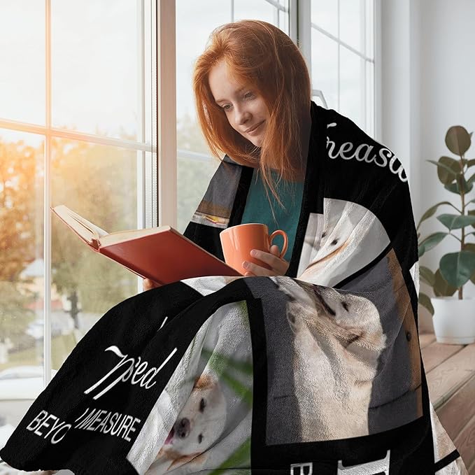 Custom Dog Blanket with Pictures, Customized Pet Memorial Gifts for Loss of Dogs, Personalized Memorial Gift of Cat Hamsters Rabbits, Pet Photo Blanket with Text, Pet Sympathy Gifts for Dogs