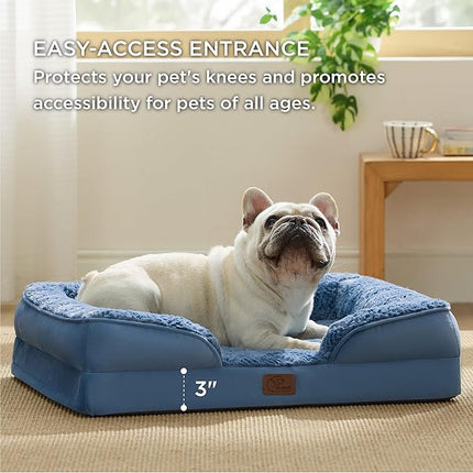 Bedsure Orthopedic Dog Bed Medium Size Dogs - Washable Medium Dog Cat Bed Waterproof, Comfort Pet Couch Sofa with Washable Removable Cover, Pets Bed with Nonskid Bottom, Plush-Blue, 28"