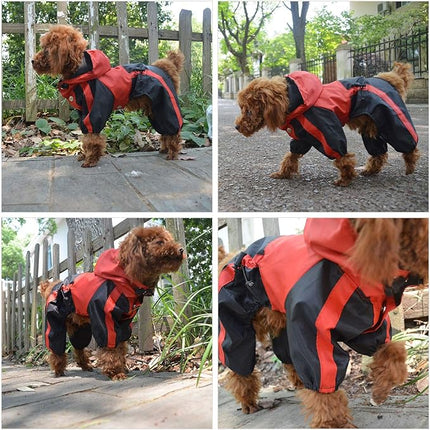lovelonglong Dog Hooded Raincoat, Small Dog Rain Jacket Poncho Waterproof Clothes with Hood Breathable 4 Feet Four Legs Rain Coats for Small Medium Large Pet Dogs Red L