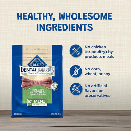 Blue Buffalo Dental Bones Mini Natural Dental Chew Dog Treats Bag Value Pack