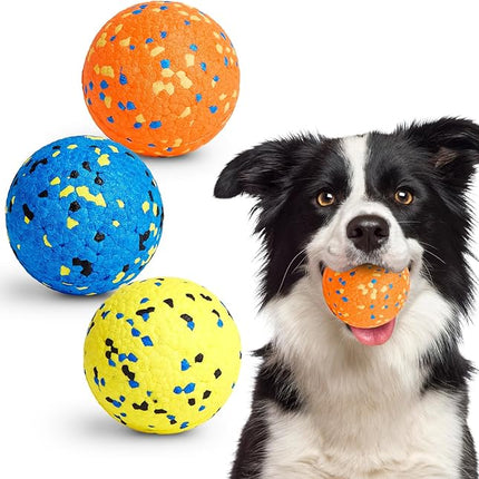 Dog Balls Tennis Ball for Aggressive Chewers, Dog Bouncy Balls Chew Toys Water Toy Fetch Ball for Large Medium Small Puppies, 3 Pack 3.15''