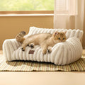 Bedsure Cute Cat Couch for Pets - Fluffy Cat beds with Premium Soft Corduroy Fleece, Fuzzy Cats beds for Indoor Cats with Removable Washable Cover, Supportive Pet Sofa, 24inch, Cream