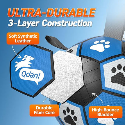 QDAN Dog Balls Toys, Soccer Ball with Straps, Balls for Dogs for Small Medium Puppy, Herding Ball Toy, Birthday Gifts (6 Inch)