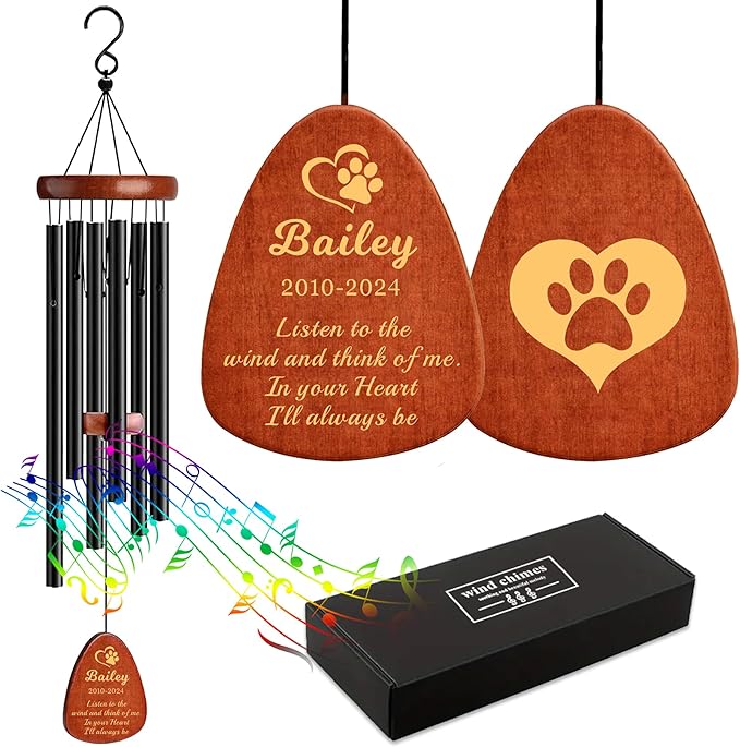 Personalized Dog Memorial Gifts for Loss of Dog Pet Memorial Gifts for Dogs Memorial Wind Chimes for Loss of Loved One Dogs Sympathy Bereavement Gift Wind Chimes for Outside 25.5''(Design 1, Black)